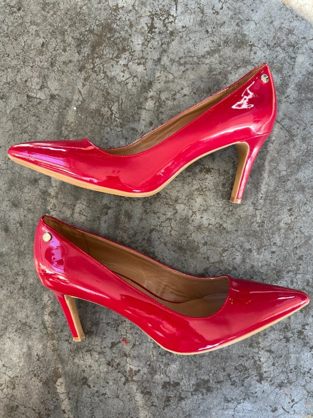 Calvin Klein Nilly Red Patent Pointed Toe Pumps Glossy High Heels Women's Size 9